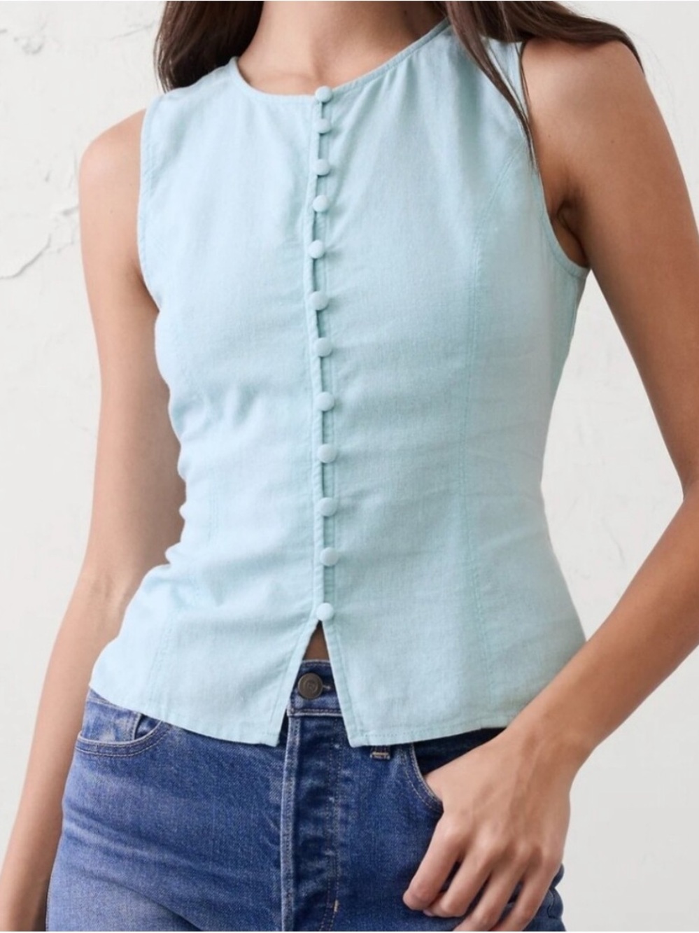 LINEN-RAYON TIE-BACK TOP